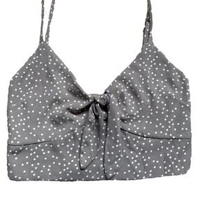 Grey and white polka dot tie front bralette top